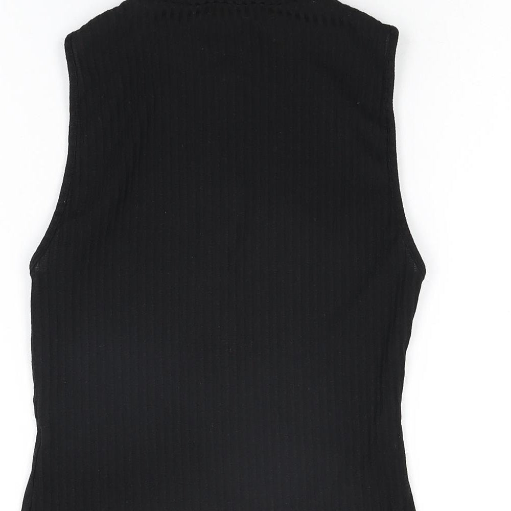 Womens UK Size S Zara Black Basic T-Shirt