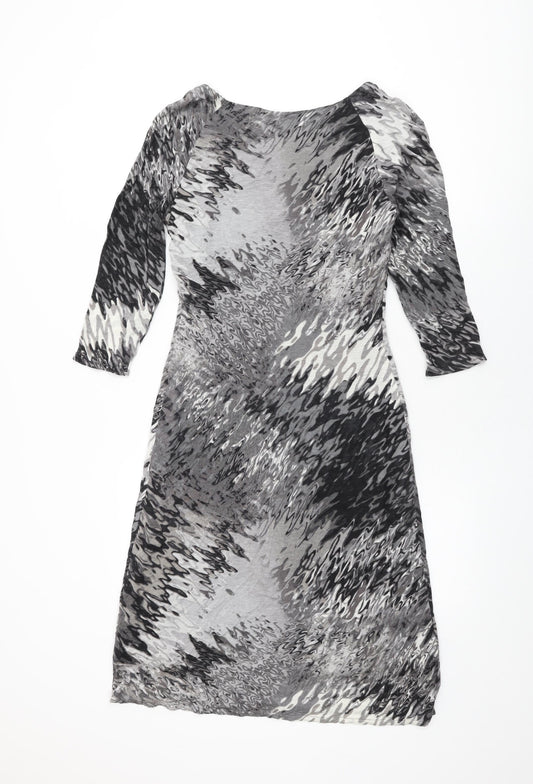 Steilmann Womens Grey Geometric Polyester A-Line Size 12 V-Neck Pullover