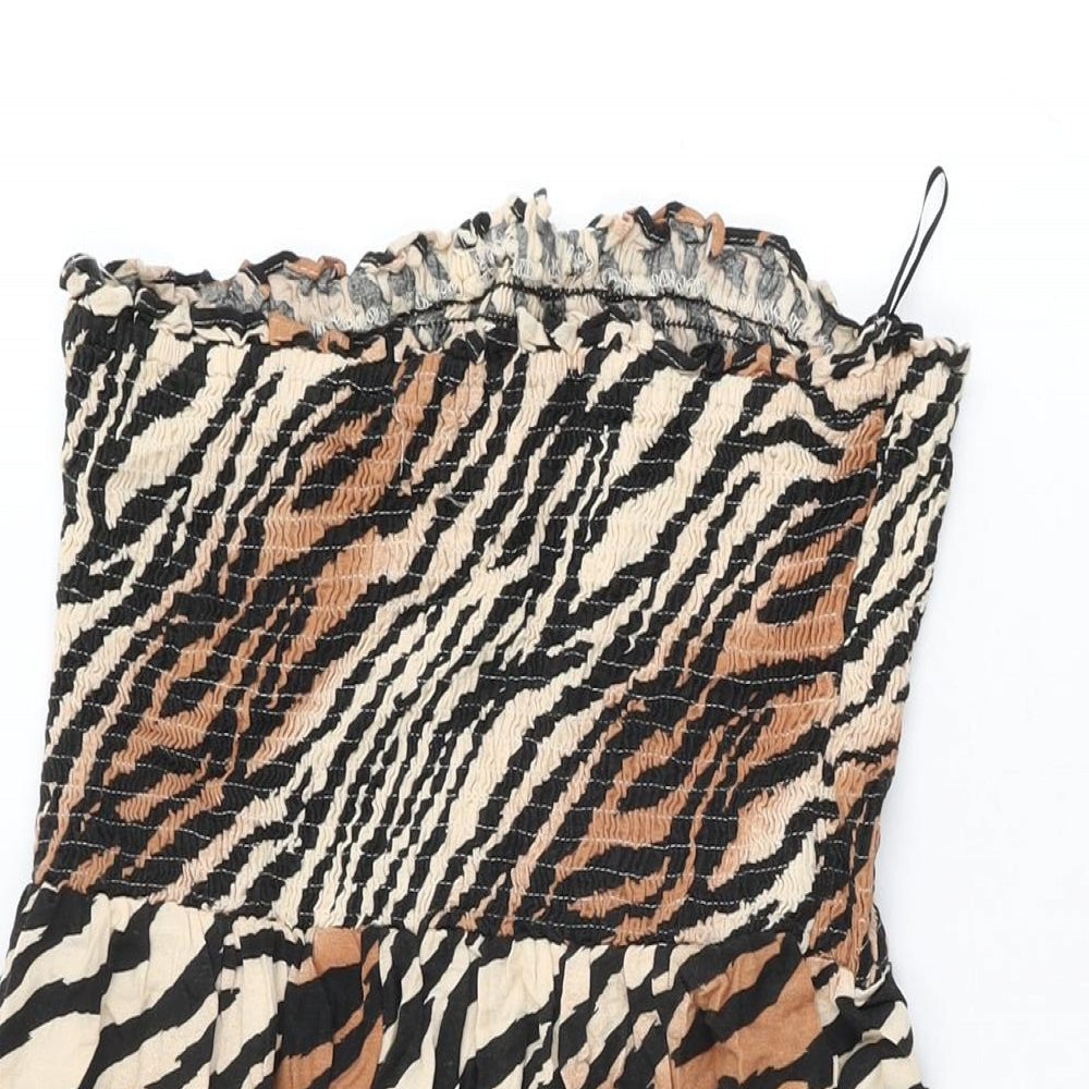 NEXT Womens Beige Animal Print Viscose Shift Size 14 Off the Shoulder Pullover