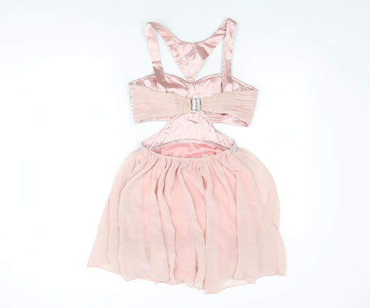 COTTON CLUB Womens Pink Geometric Polyester Skater Dress Size 10 Halter Hook & Eye