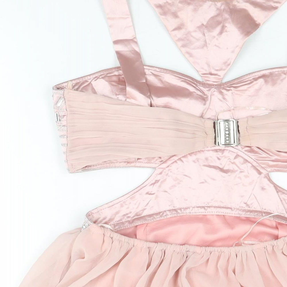 COTTON CLUB Womens Pink Geometric Polyester Skater Dress Size 10 Halter Hook & Eye