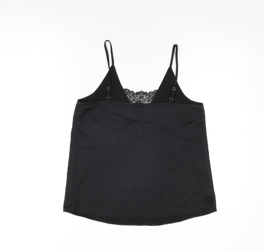 River Island Womens Black Polyester Camisole T-Shirt Size 8 V-Neck