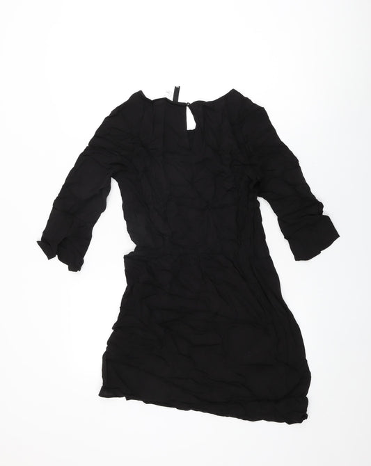 H&M Womens Black Viscose Mini Size 8 Round Neck Button