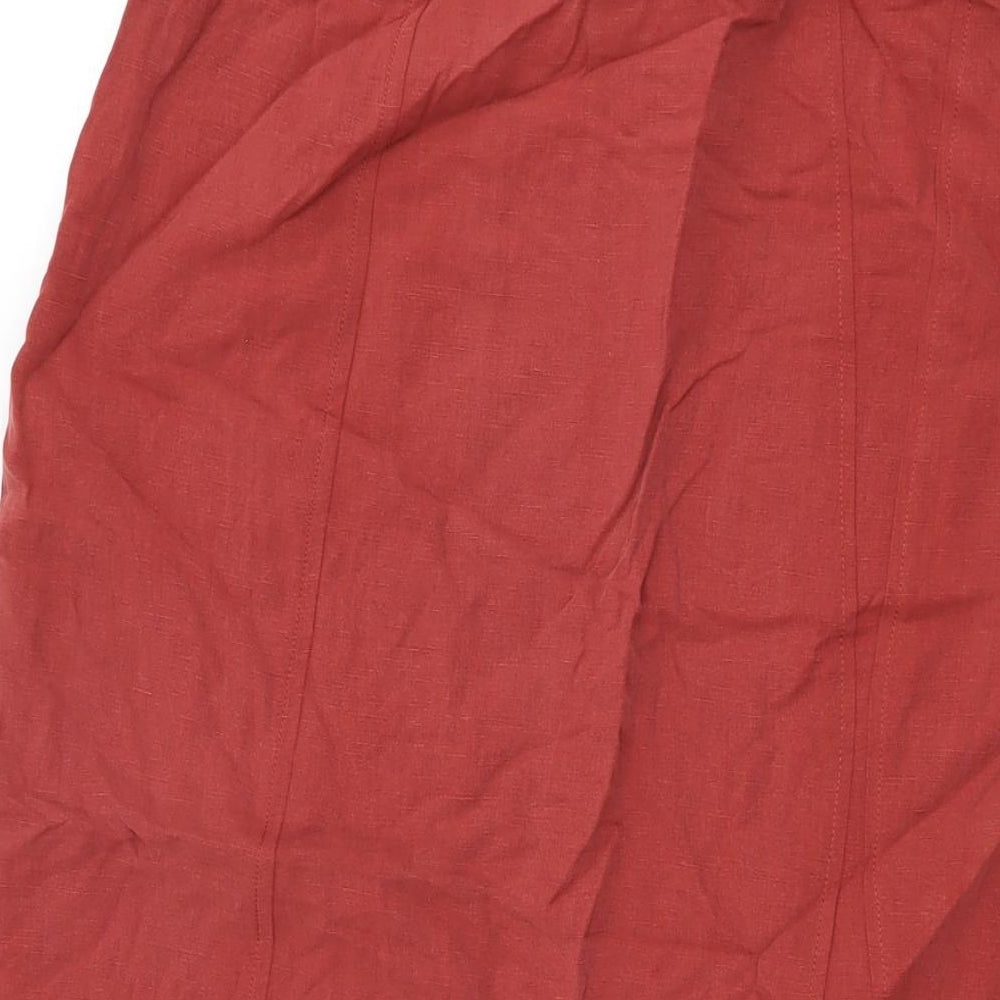 Brand and care label for Principles women’s red lyocell flare skirt, size UK 12, zip