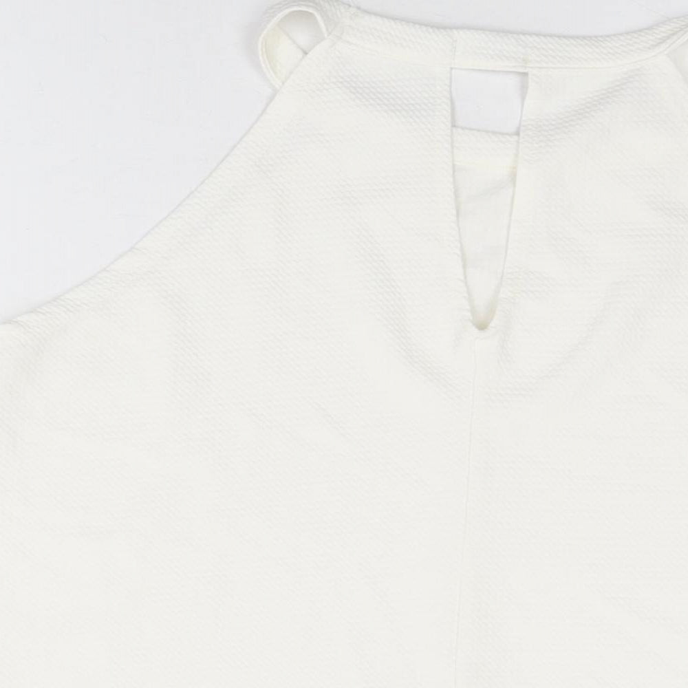 Boohoo Womens White Polyester Basic T-Shirt Size 16 Round Neck