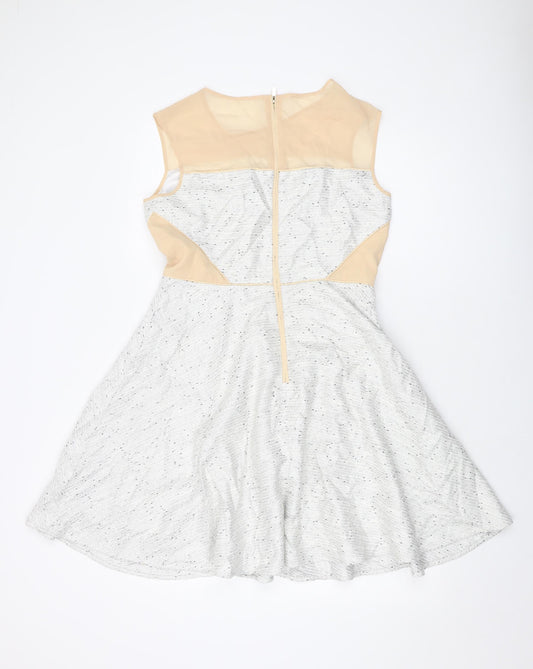 Coast Womens Grey Acrylic A-Line Size 14 Round Neck Zip