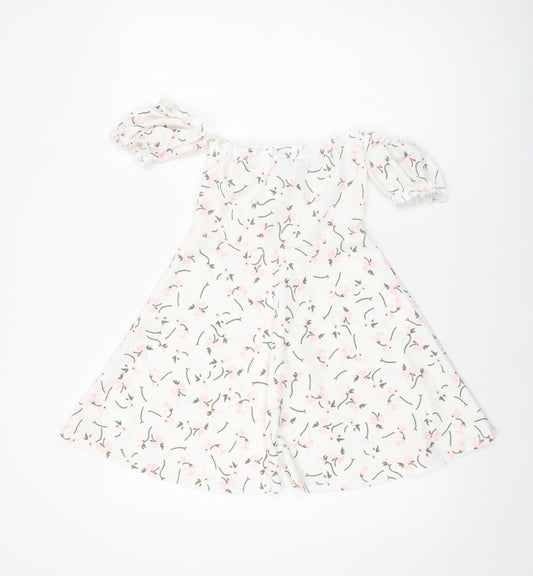 PRETTYLITTLETHING Womens White Floral Polyester Mini Size 8 Sweetheart Pullover