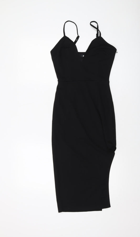 Additional front view of Missguided women’s black polyester bodycon, size UK 4, sweetheart zip