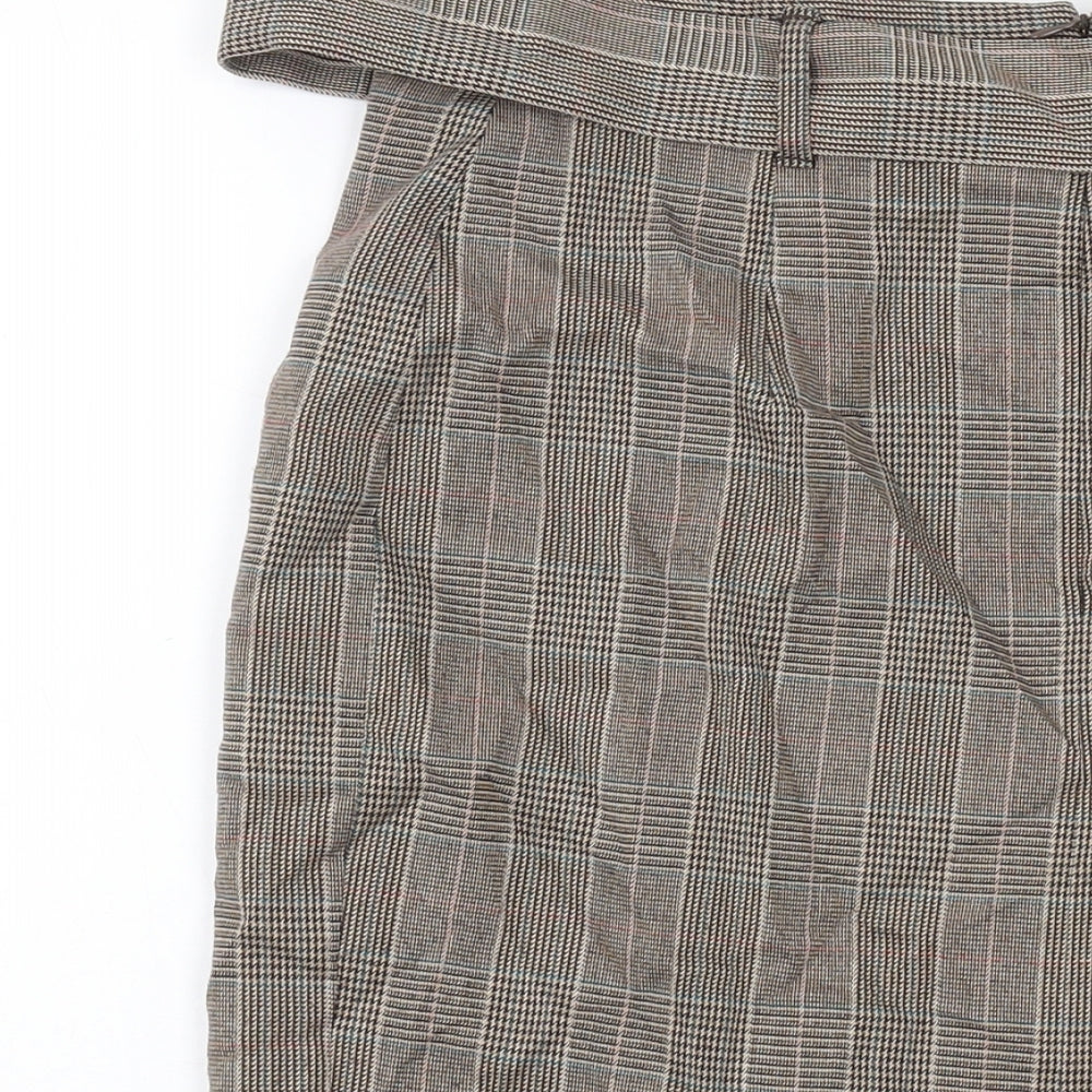 Brand and care label for Principles women’s brown plaid polyester straight & pencil skirt, size UK 12, zip