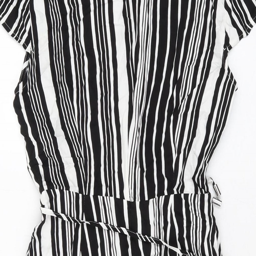 Oasis Womens Black Striped Viscose A-Line Size 8 V-Neck Zip