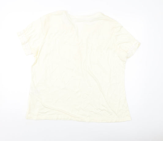 Damart Womens Ivory Polyester Basic T-Shirt Size 22 V-Neck
