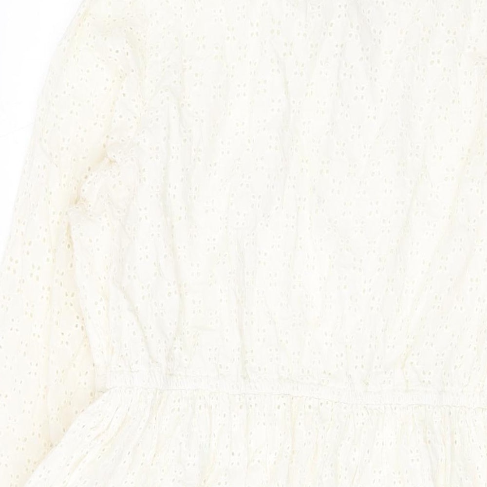 Secret Bazar Womens Ivory Cotton A-Line Size L V-Neck Tie