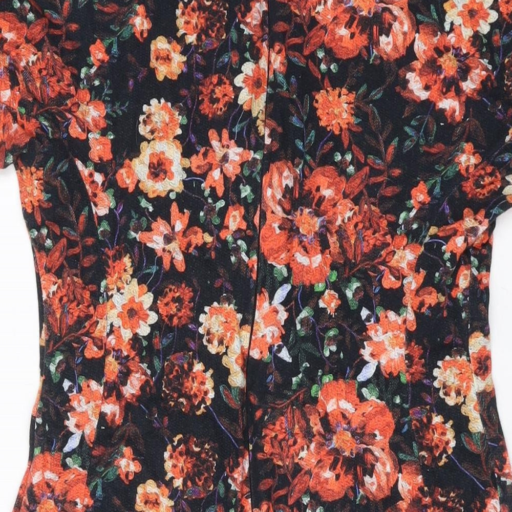 Oasis Womens Multicoloured Floral Cotton Mini Size 8 Round Neck Zip