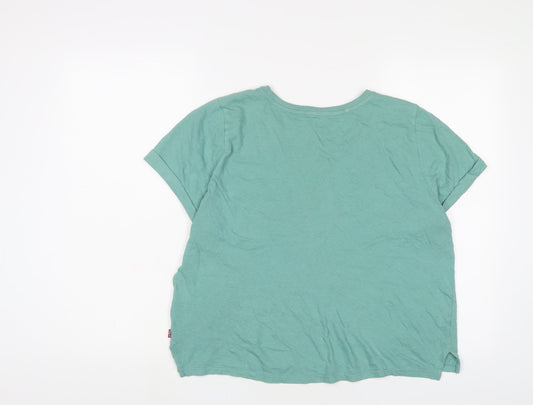 Levi's Womens Green Cotton Cropped T-Shirt Size M Crew Neck - Logo, Embroidered