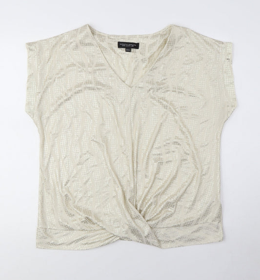 Dorothy Perkins Women Beige Sequin Wrap Blouse - Size 12