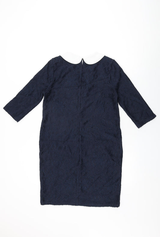 River Island Womens Blue Floral Polyester Shift Size 10 Collared Button