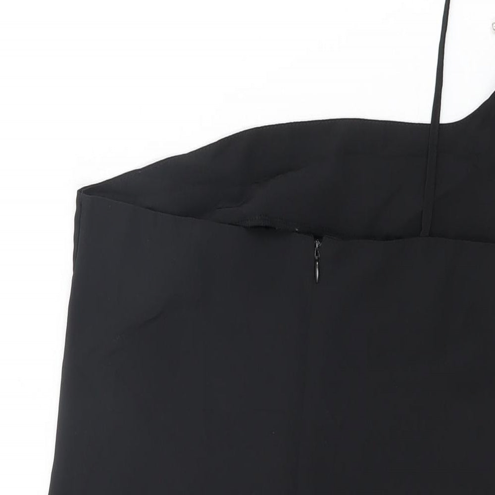 PRETTYLITTLETHING Womens Black Polyester Shift Size 12 One Shoulder Zip