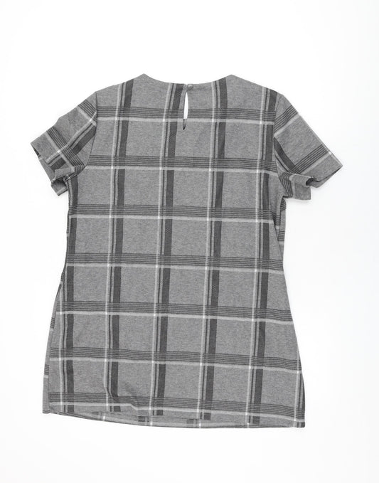 Dorothy Perkins Womens Grey Plaid Polyester Shift Size 16 Round Neck Button