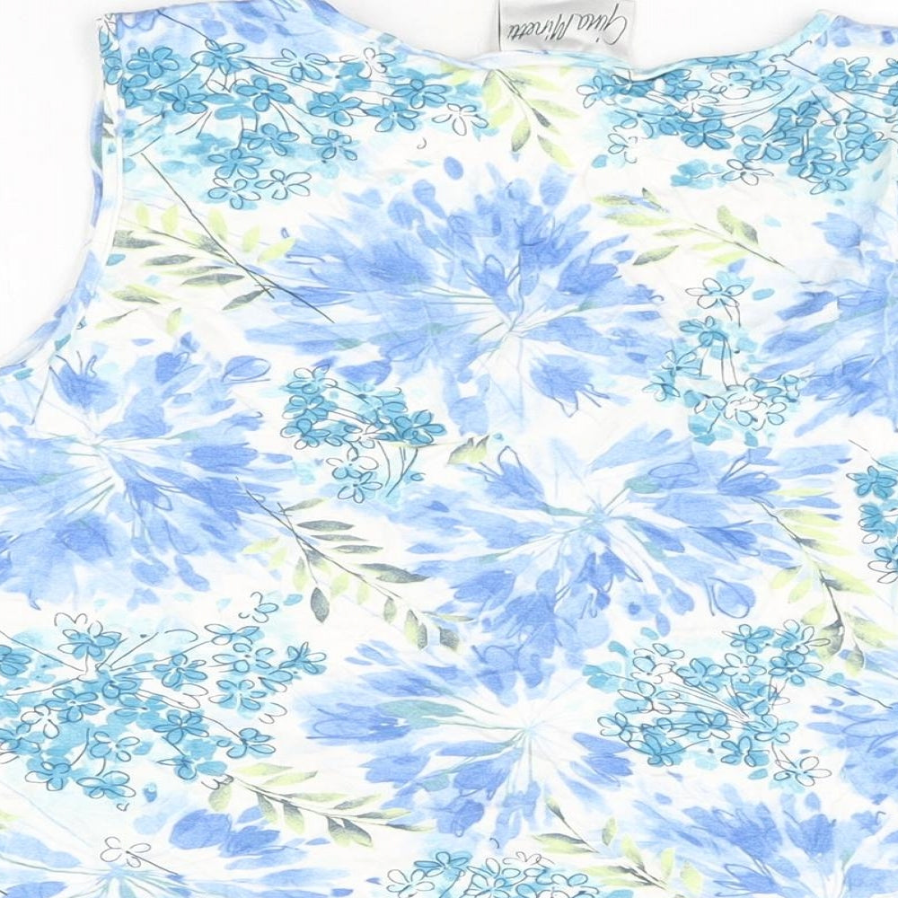 Gina Minetti Womens White Floral Viscose Basic T-Shirt Size 14 Round Neck