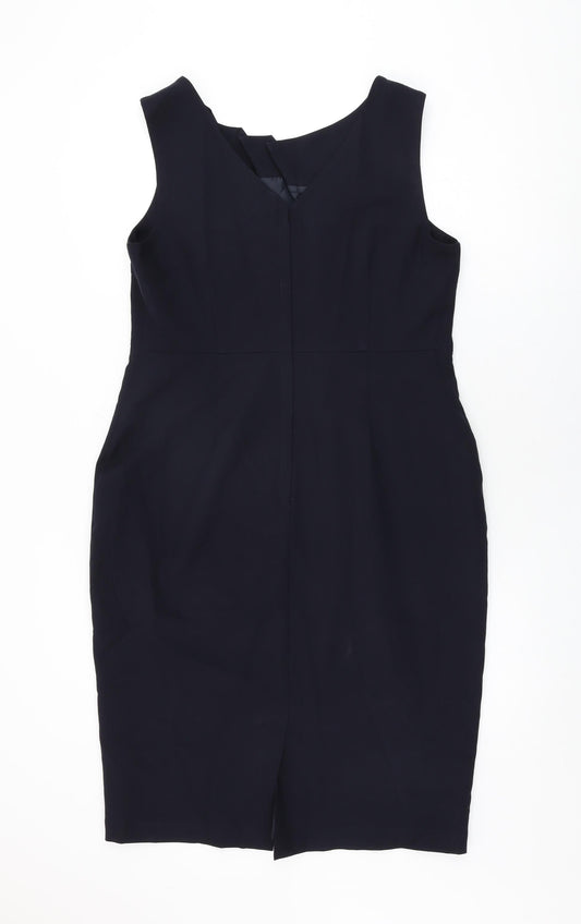 Dorothy Perkins Womens Blue Polyester Bodycon Size 16 Boat Neck Zip