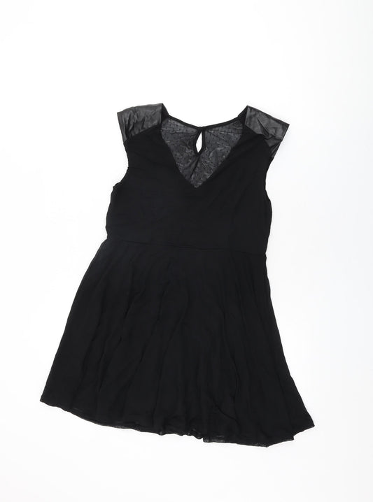 Additional front view of mamas & papas women’s black nylon skater dress, size UK 10, v-neck pullover