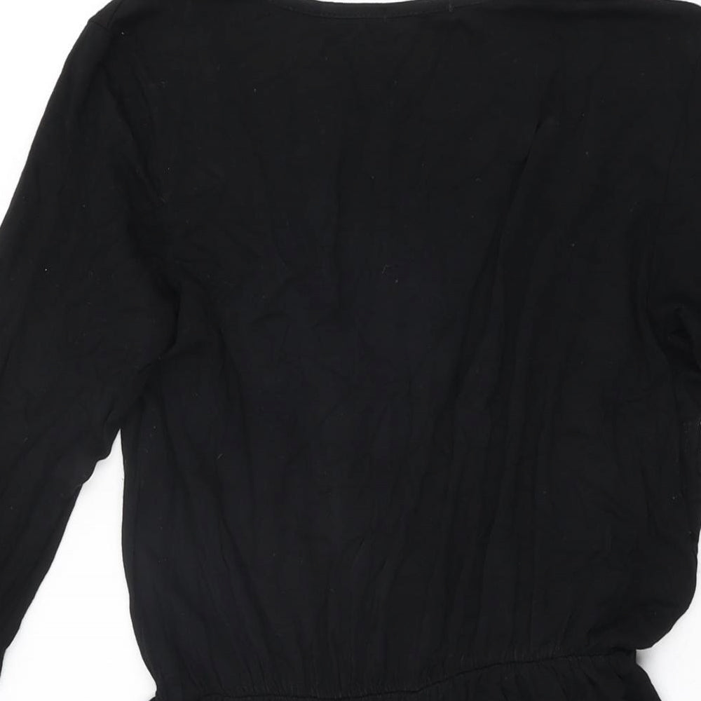 Brand and care label for I SAW IT FIRST women’s black viscose playsuit one-piece, size UK 10, 3-inch leg pullover