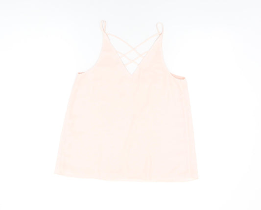River Island Womens Pink Polyester Basic T-Shirt Size 8 V-Neck