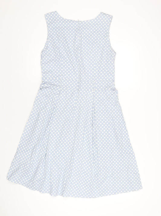 Izabel London Womens Blue Polka Dot Cotton A-Line Size 14 Round Neck Zip