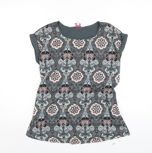 Additional front view of Red Herring women’s grey geometric polyester basic t-shirt, size UK 12, round neck
