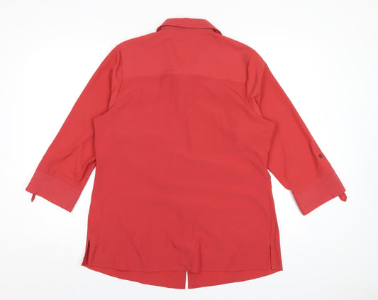 Womens UK Size 14 Classic Red Basic Button-Up