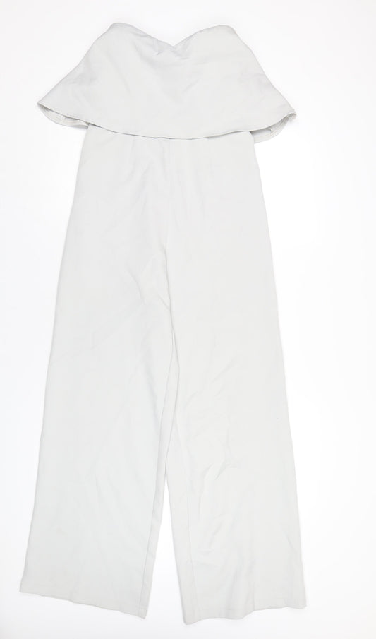 Additional front view of Missguided women’s grey polyester jumpsuit one-piece, size UK 10, 33-inch leg zip