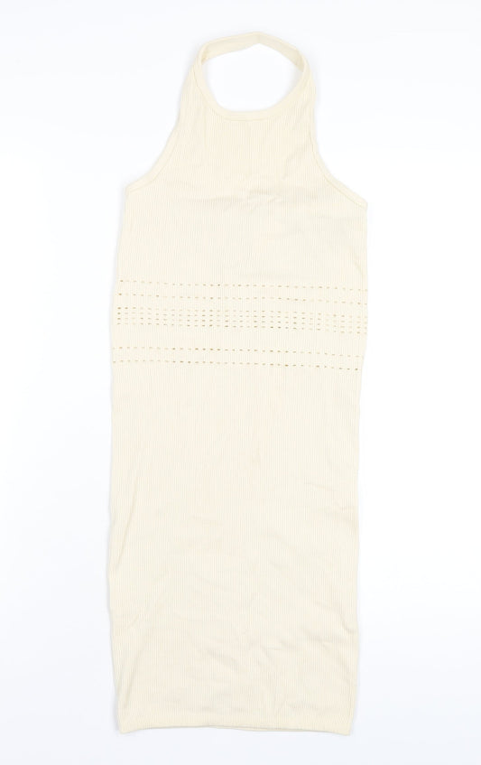 Bershka Womens Beige Polyamide Bodycon Size M Halter Pullover