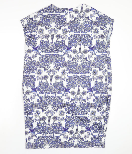 Mary Portas Womens Blue Geometric Polyester A-Line Size 10 Round Neck Button
