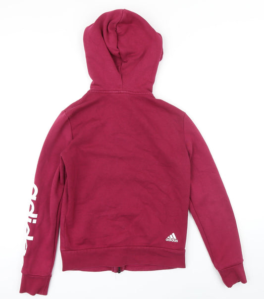 Back view of Addidas women’s pink polyester full zip hoodie, size S, zip