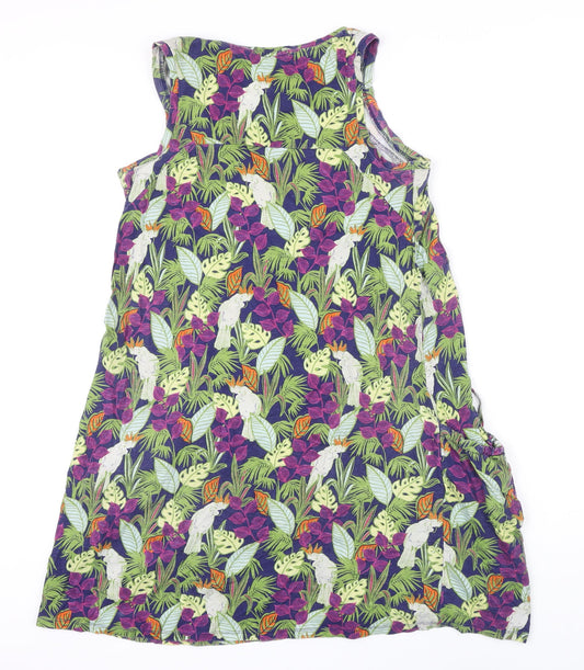 NEXT Womens Multicoloured Floral 100% Cotton Pinafore/Dungaree Dress Size 10 Boat Neck - Pockets