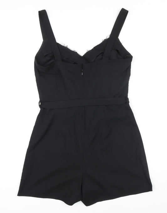 Miss Selfridge Womens Black Polyamide Playsuit One-Piece Size 10 Zip