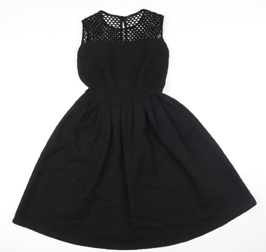 Marks & Spencer Womens Black Polyester A-Line Size 8 Boat Neck Button