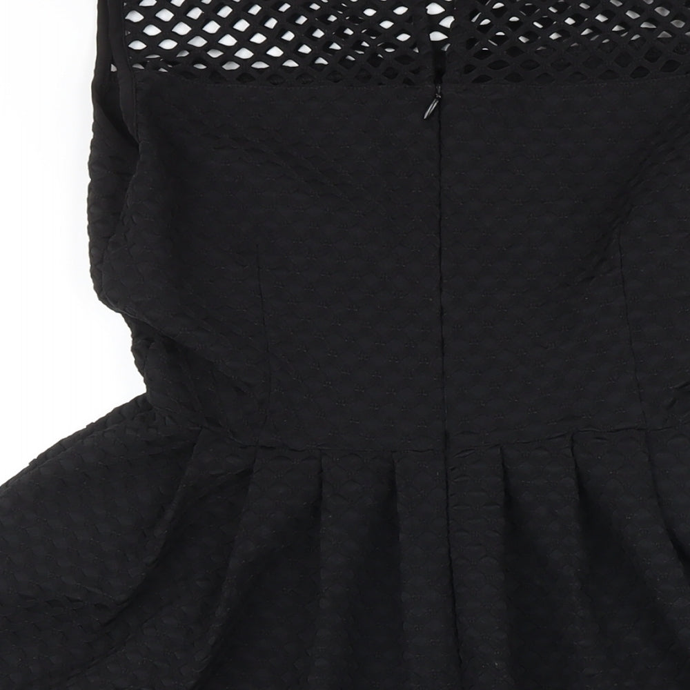 M&S Womens Black Polyester A-Line Size 8 Boat Neck Button