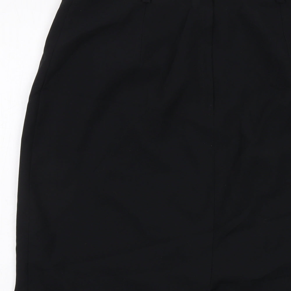 Brand and care label for ASOS women’s black polyester straight & pencil skirt, size UK 10, zip