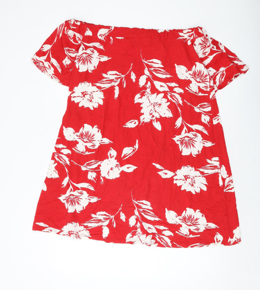 Boohoo Womens Red Geometric Viscose Tank Dress Size 12 Square Neck Pullover