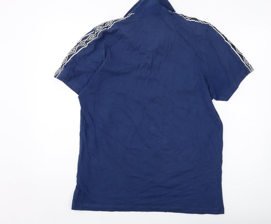 Umbro Mens Blue Cotton Polo Size L Collared Button