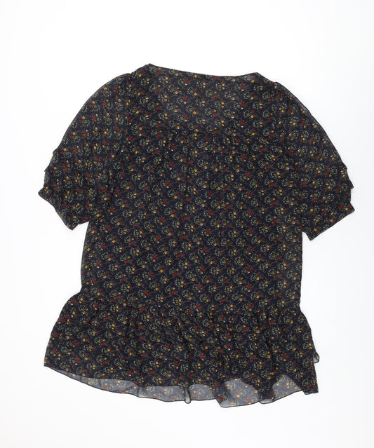 New Look Womens Blue Floral Polyester Shift Size 12 Round Neck Pullover