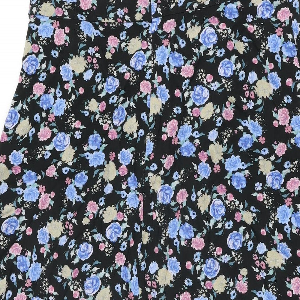 Mango Womens Black Floral Viscose Swing Skirt Size M Zip