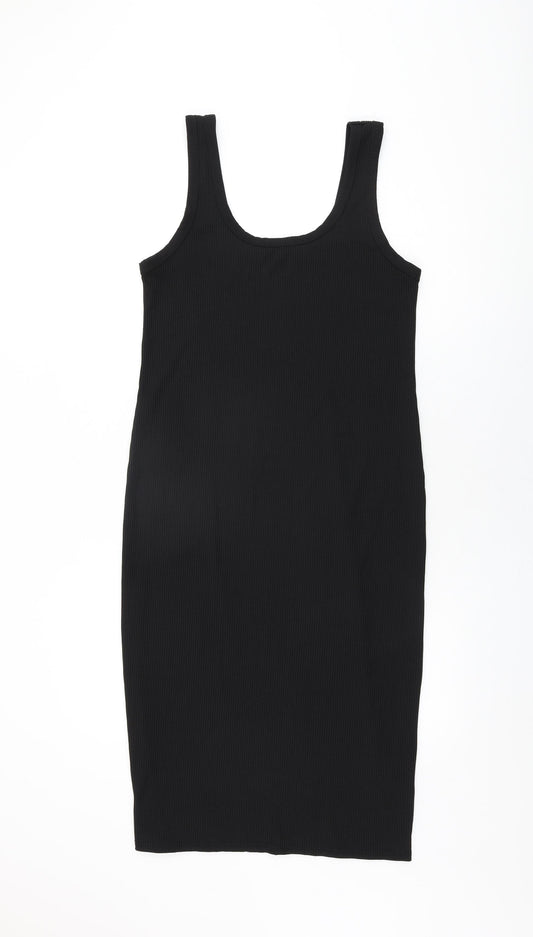 Additional front view of Miss Selfridge women’s black polyester bodycon, size UK 16, scoop neck pullover