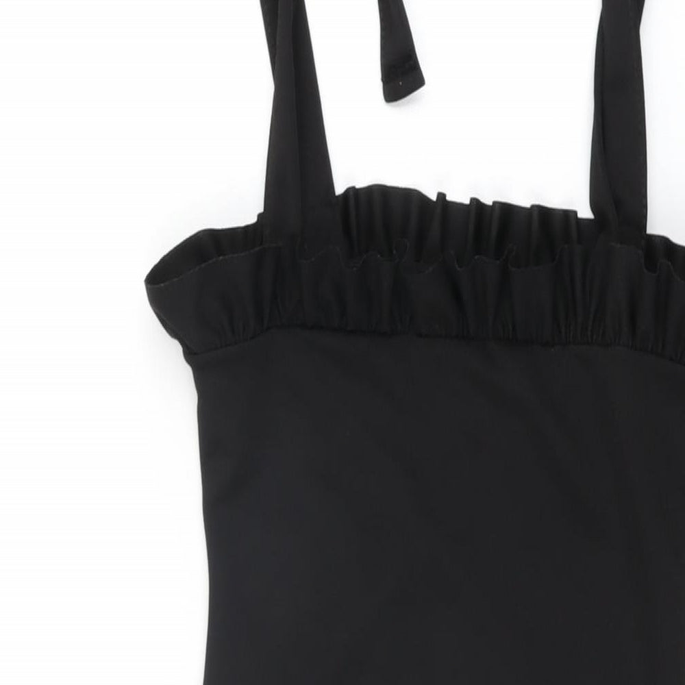 PRETTYLITTLETHING Womens Black Polyester Mini Size 6 Square Neck Tie