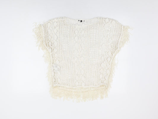Womens UK Size 10 Warehouse Ivory Basic T-Shirt