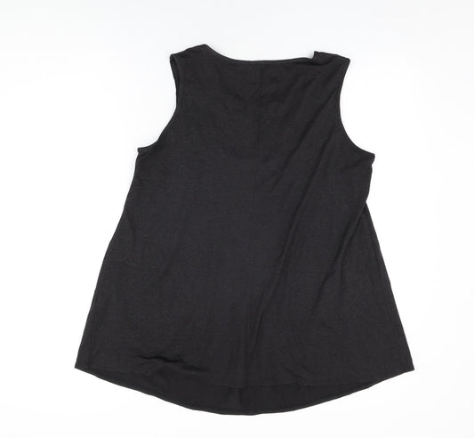 Evans Womens Black Geometric Polyester Basic T-Shirt Size 16 Round Neck - Sequin Detail