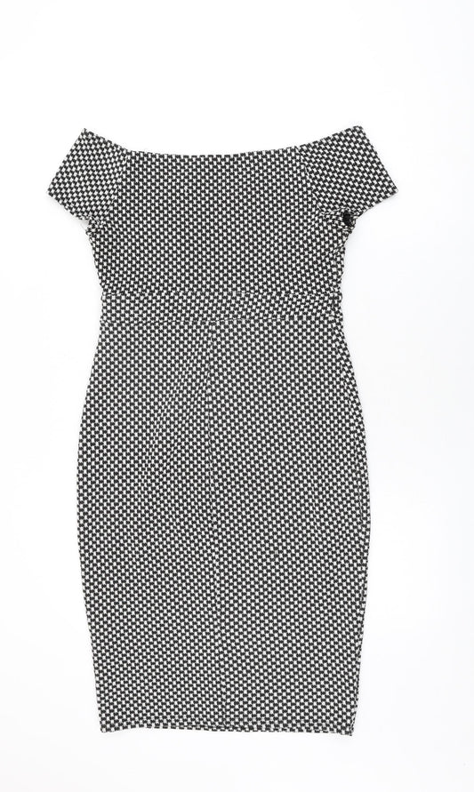 New Look Womens Black Geometric Polyester Bodycon Size 14 Off the Shoulder Pullover