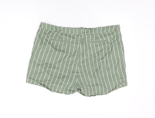 Capsule Womens Green Striped Cotton Basic Shorts Size 20 L4 in Regular Zip
