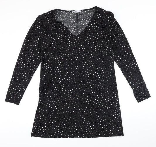 Mango Womens Black Polka Dot Polyester Shift Size M V-Neck